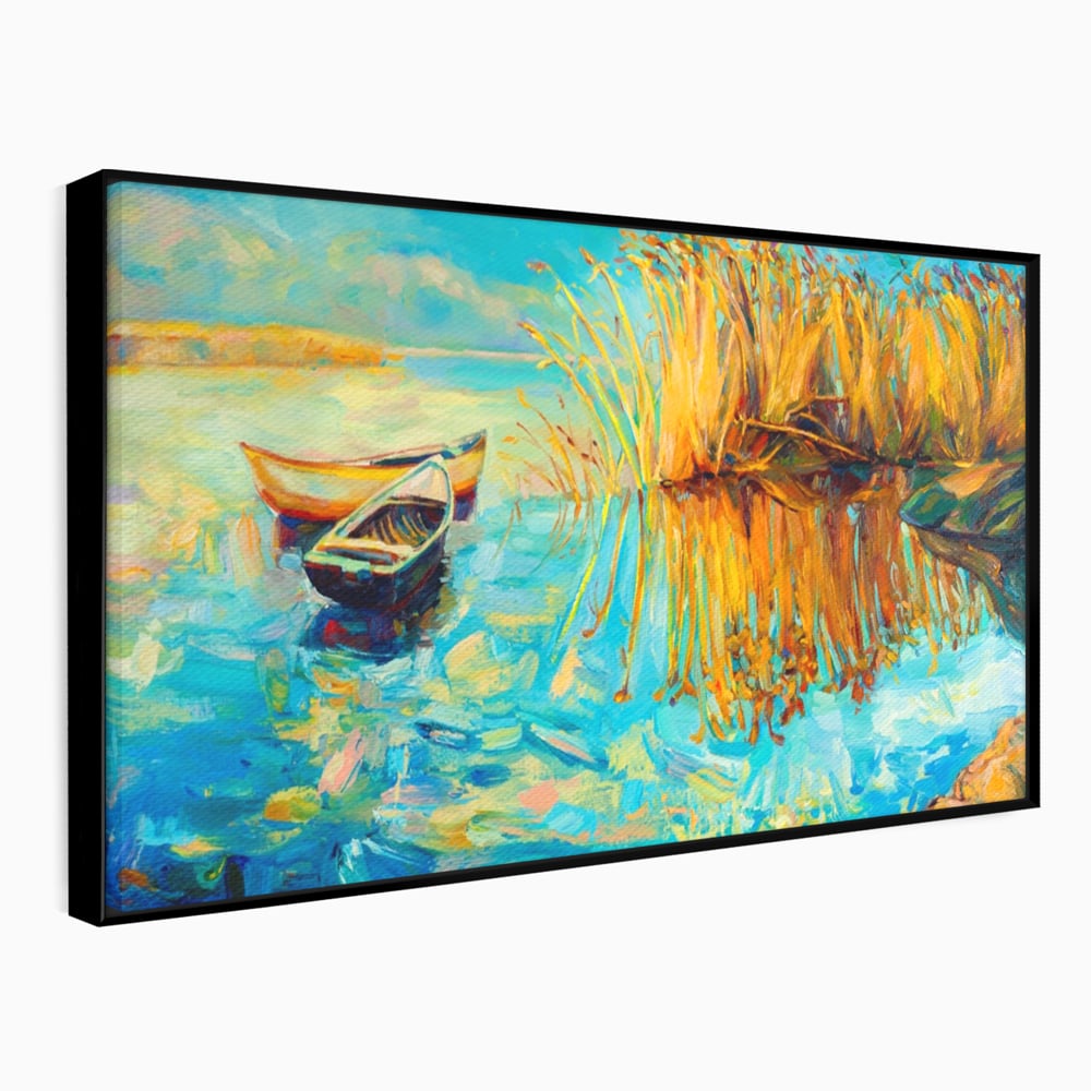 Tablou Canvas Premium  LuxCanva® A1096, Doua Barci , Stuf, Lac, Pasari, Culori Vibrante