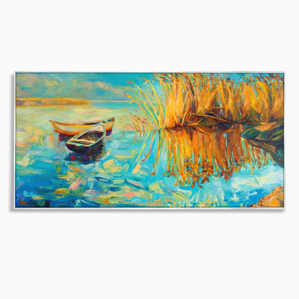 Tablou Canvas Premium  LuxCanva® A1096, Doua Barci , Stuf, Lac, Pasari, Culori Vibrante