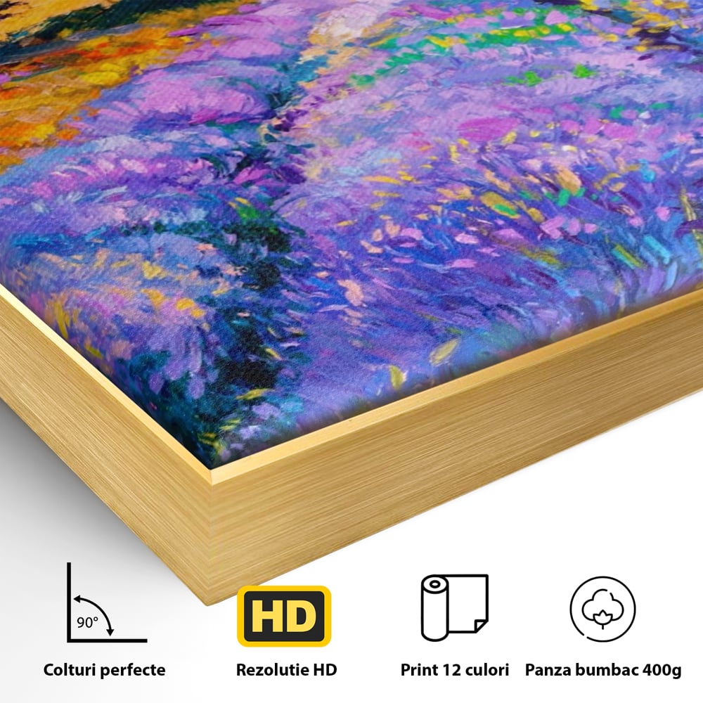 Tablou Canvas Premium LuxCanva® A1097, Lavanda ,  Peisaj, Apus, Mov, Lila, Camp, Culori Vibrante