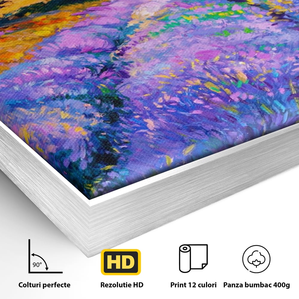 Tablou Canvas Premium LuxCanva® A1097, Lavanda ,  Peisaj, Apus, Mov, Lila, Camp, Culori Vibrante