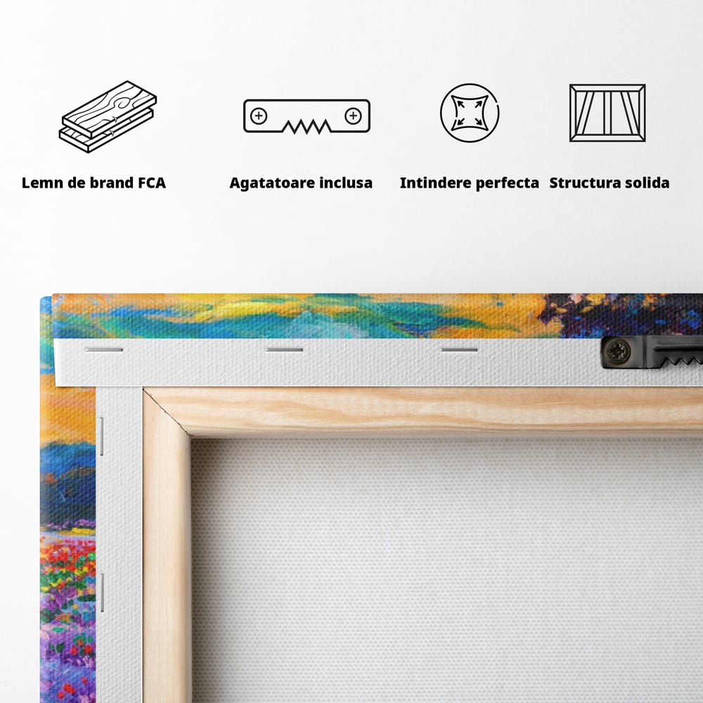Tablou Canvas Premium LuxCanva® A1097, Lavanda ,  Peisaj, Apus, Mov, Lila, Camp, Culori Vibrante