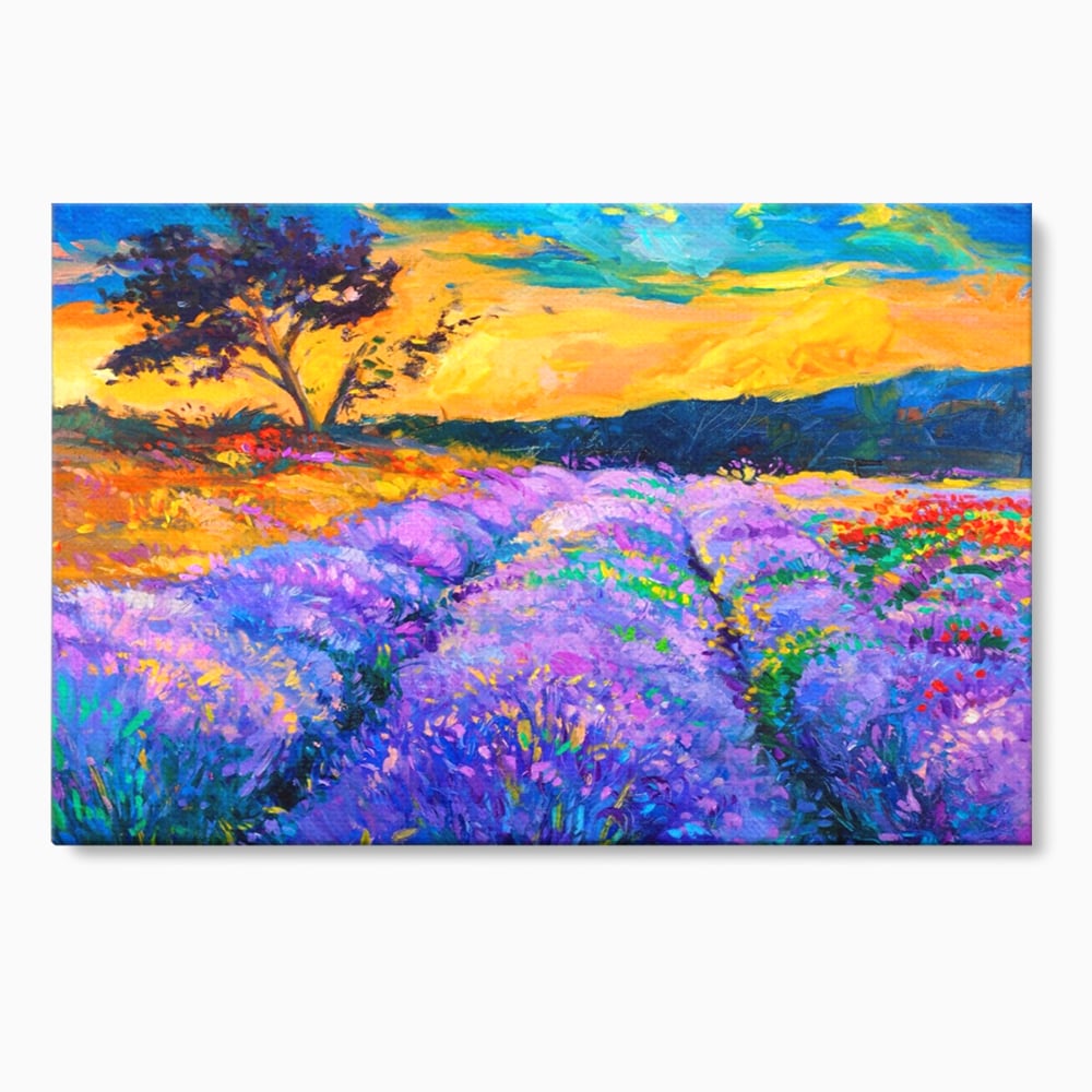 Tablou Canvas Premium LuxCanva® A1097, Lavanda ,  Peisaj, Apus, Mov, Lila, Camp, Culori Vibrante