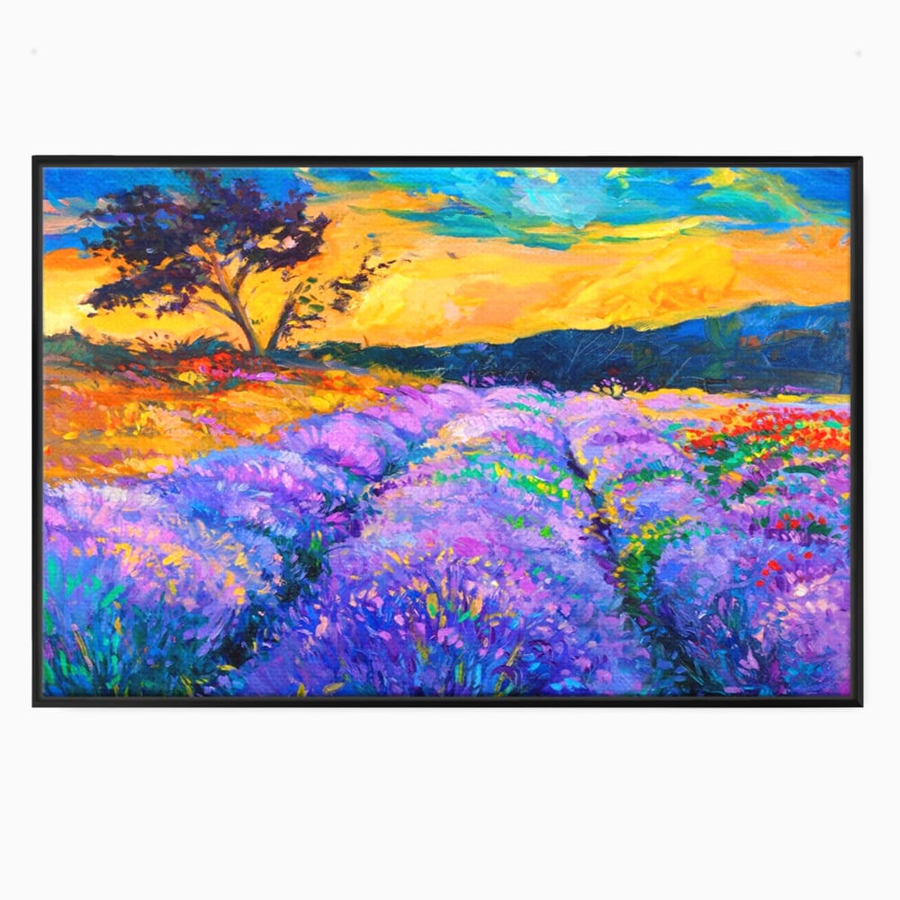 Tablou Canvas Premium LuxCanva® A1097, Lavanda ,  Peisaj, Apus, Mov, Lila, Camp, Culori Vibrante