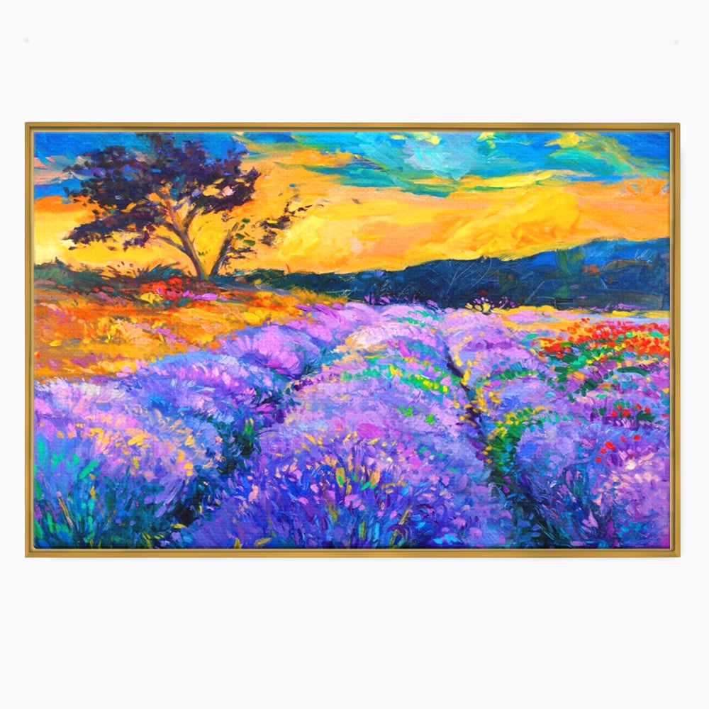 Tablou Canvas Premium LuxCanva® A1097, Lavanda ,  Peisaj, Apus, Mov, Lila, Camp, Culori Vibrante
