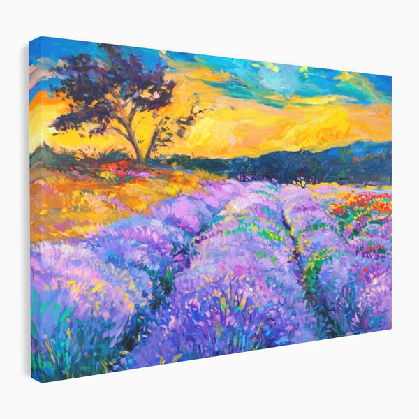 Tablou Canvas Premium LuxCanva® A1097, Lavanda ,  Peisaj, Apus, Mov, Lila, Camp, Culori Vibrante