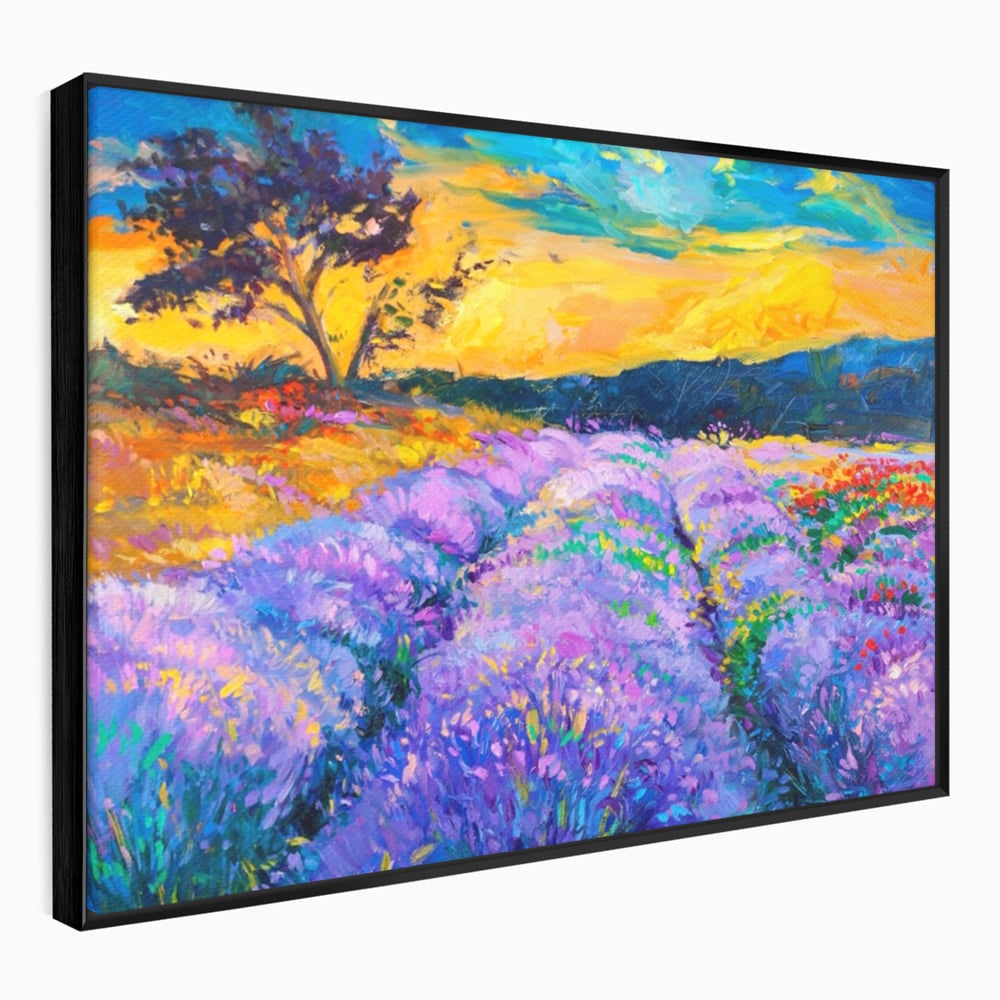 Tablou Canvas Premium LuxCanva® A1097, Lavanda ,  Peisaj, Apus, Mov, Lila, Camp, Culori Vibrante