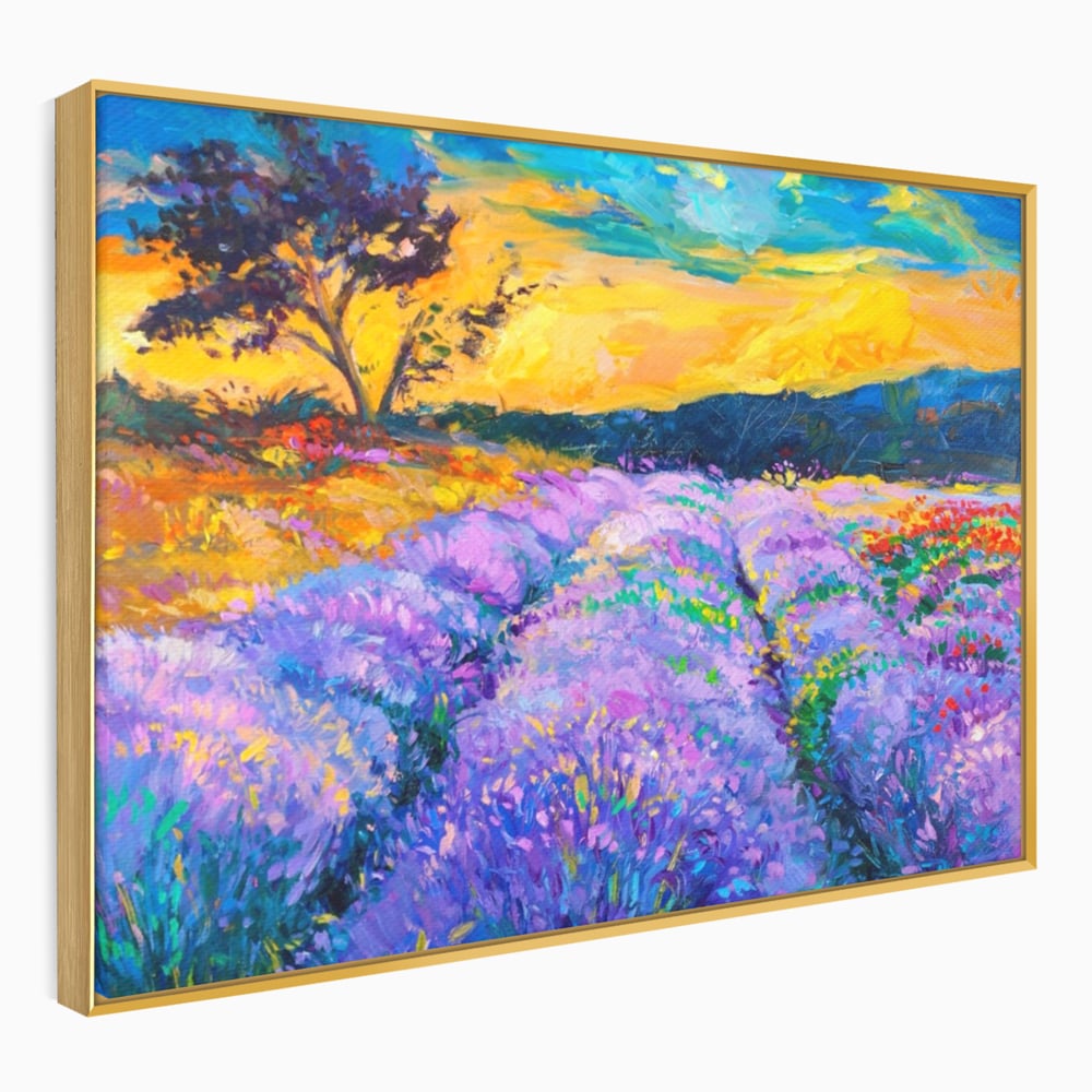 Tablou Canvas Premium LuxCanva® A1097, Lavanda ,  Peisaj, Apus, Mov, Lila, Camp, Culori Vibrante