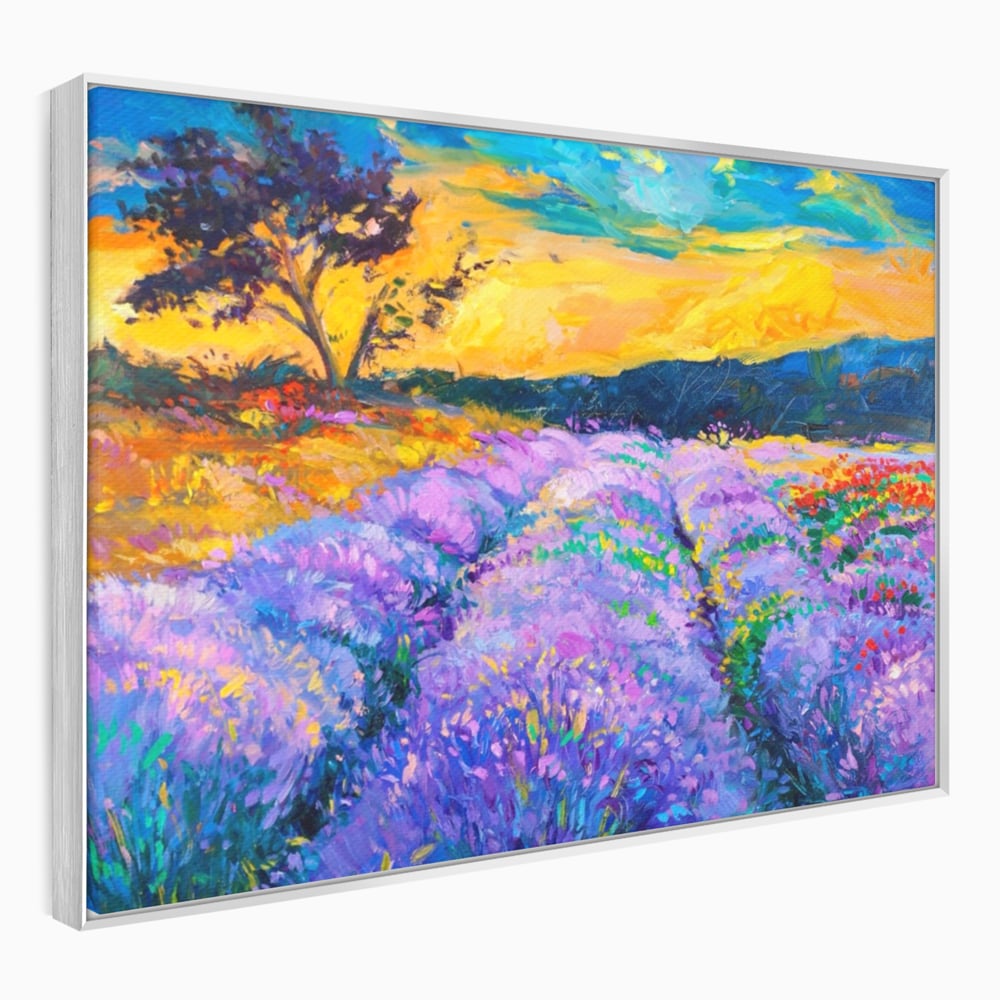 Tablou Canvas Premium LuxCanva® A1097, Lavanda ,  Peisaj, Apus, Mov, Lila, Camp, Culori Vibrante
