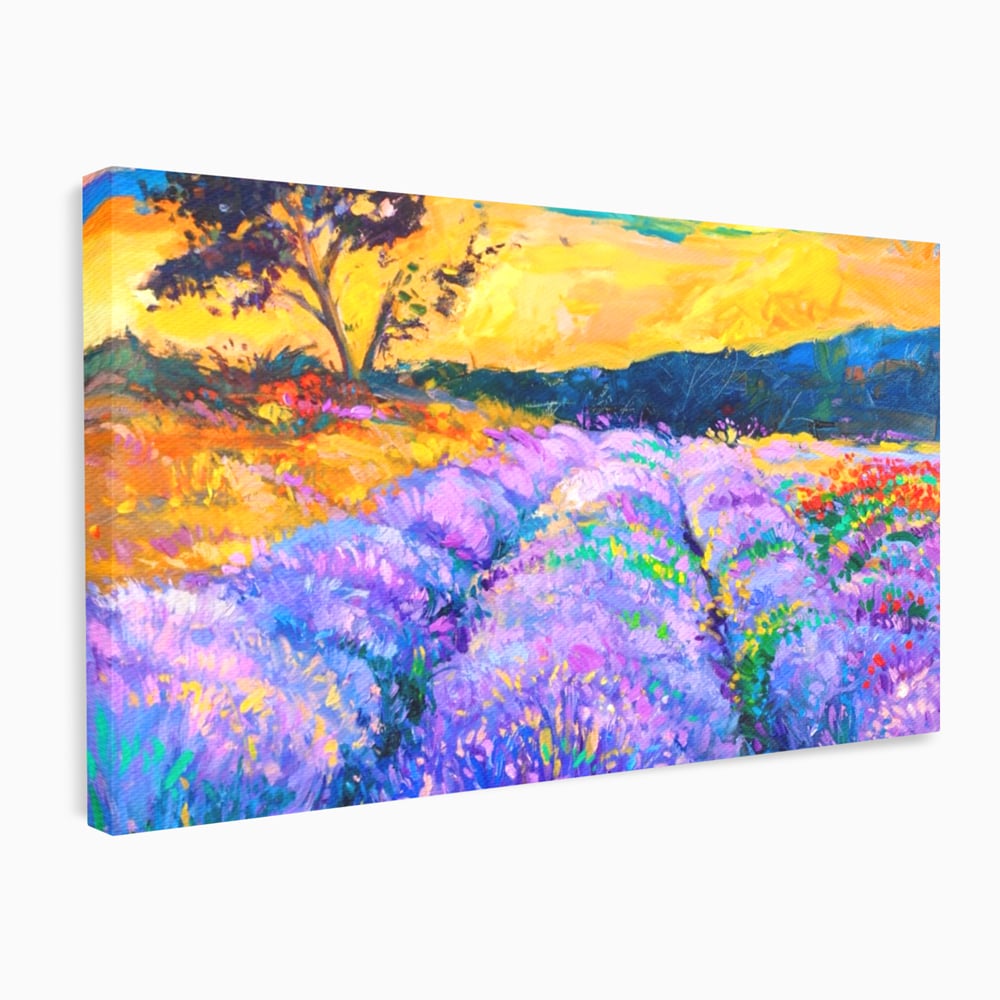 Tablou Canvas Premium LuxCanva® A1097, Lavanda ,  Peisaj, Apus, Mov, Lila, Camp, Culori Vibrante