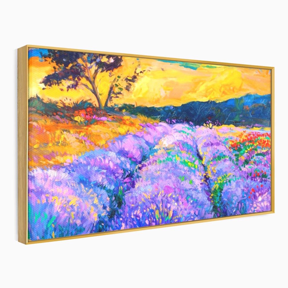 Tablou Canvas Premium LuxCanva® A1097, Lavanda ,  Peisaj, Apus, Mov, Lila, Camp, Culori Vibrante