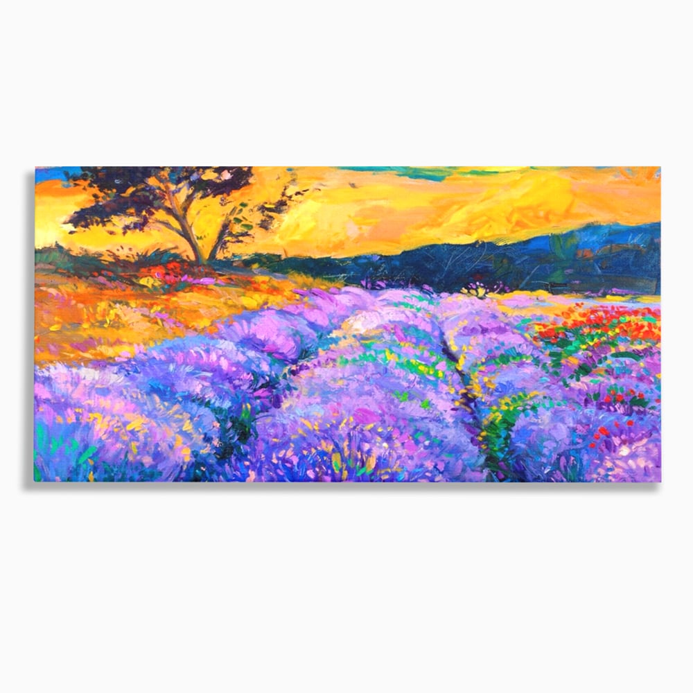 Tablou Canvas Premium LuxCanva® A1097, Lavanda ,  Peisaj, Apus, Mov, Lila, Camp, Culori Vibrante