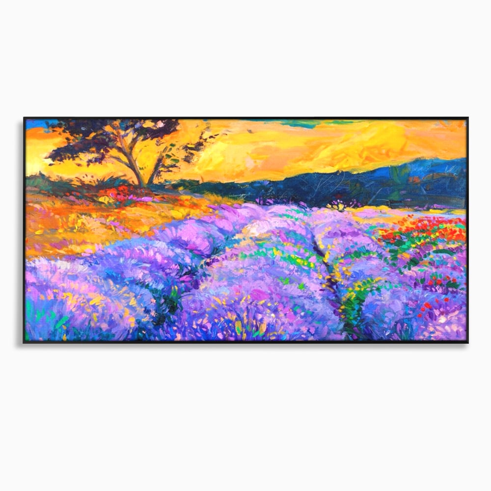 Tablou Canvas Premium LuxCanva® A1097, Lavanda ,  Peisaj, Apus, Mov, Lila, Camp, Culori Vibrante