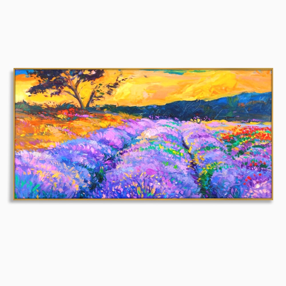 Tablou Canvas Premium LuxCanva® A1097, Lavanda ,  Peisaj, Apus, Mov, Lila, Camp, Culori Vibrante