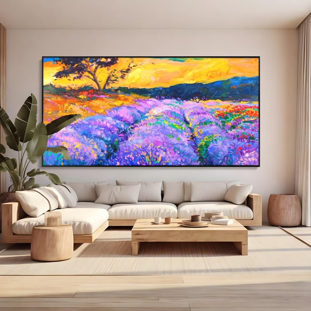 Tablou Canvas Premium LuxCanva® A1097, Lavanda ,  Peisaj, Apus, Mov, Lila, Camp, Culori Vibrante