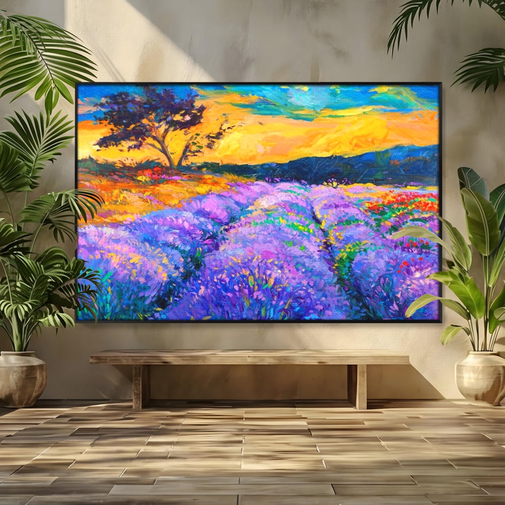 Tablou Canvas Premium LuxCanva® A1097, Lavanda ,  Peisaj, Apus, Mov, Lila, Camp, Culori Vibrante