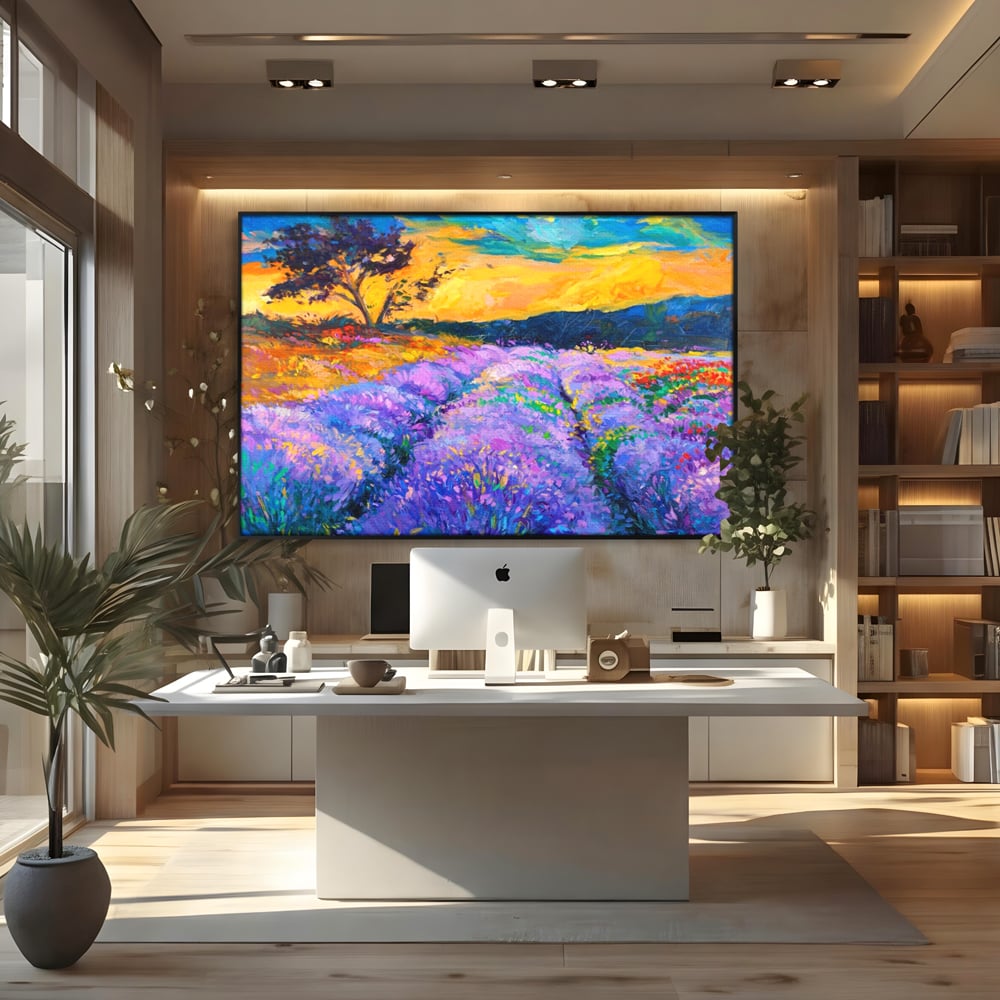 Tablou Canvas Premium LuxCanva® A1097, Lavanda ,  Peisaj, Apus, Mov, Lila, Camp, Culori Vibrante