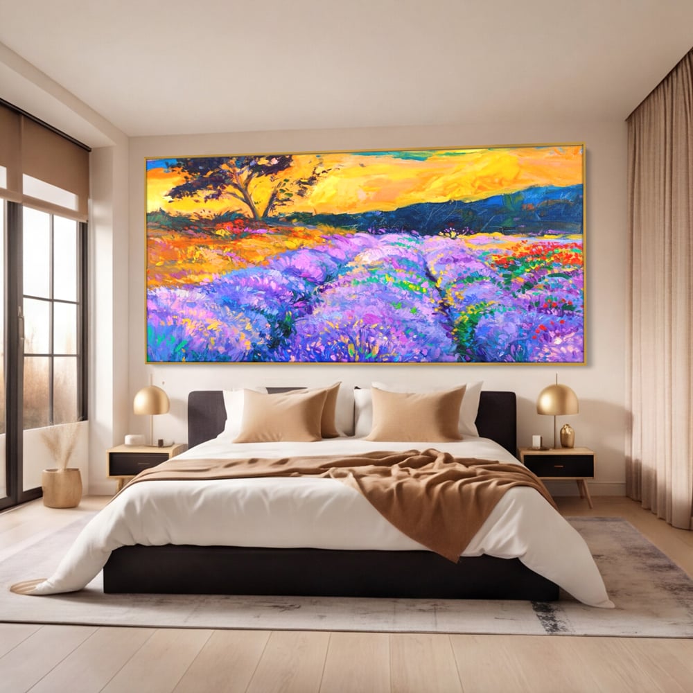 Tablou Canvas Premium LuxCanva® A1097, Lavanda ,  Peisaj, Apus, Mov, Lila, Camp, Culori Vibrante