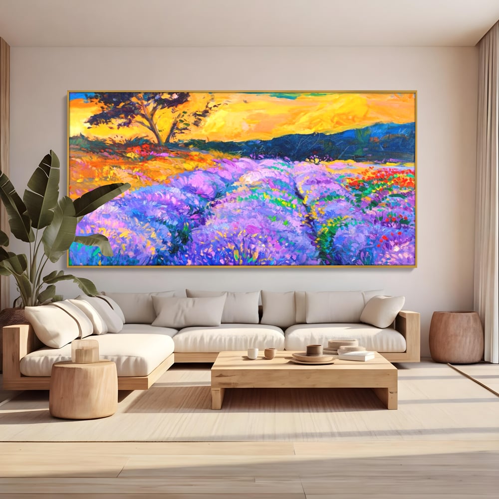 Tablou Canvas Premium LuxCanva® A1097, Lavanda ,  Peisaj, Apus, Mov, Lila, Camp, Culori Vibrante