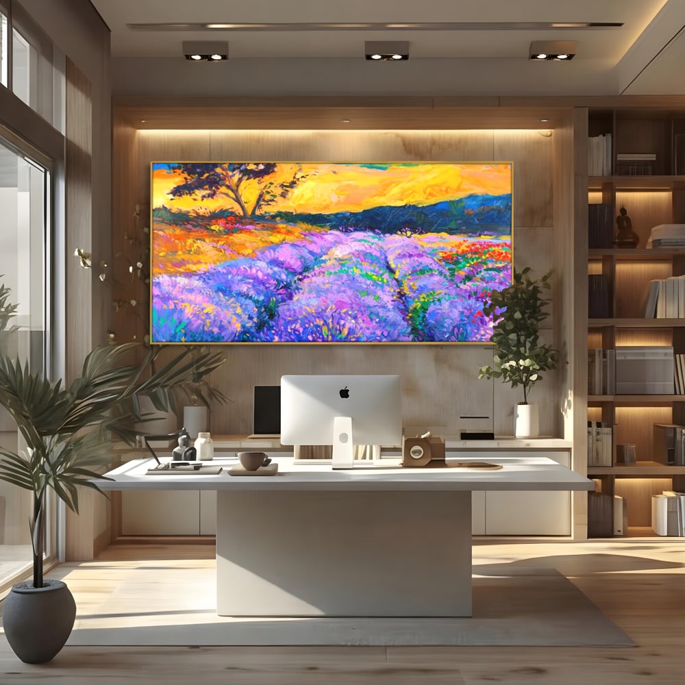 Tablou Canvas Premium LuxCanva® A1097, Lavanda ,  Peisaj, Apus, Mov, Lila, Camp, Culori Vibrante