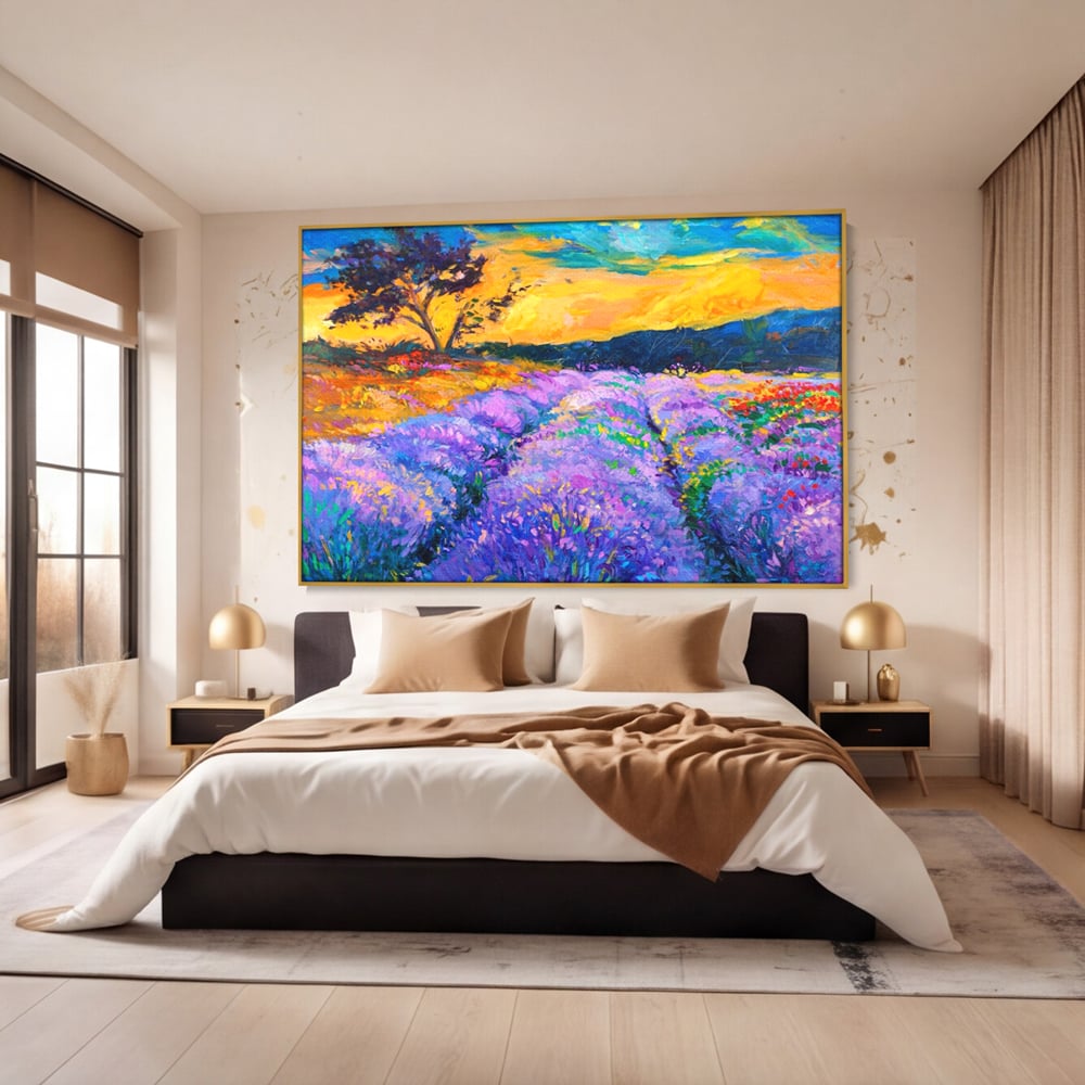 Tablou Canvas Premium LuxCanva® A1097, Lavanda ,  Peisaj, Apus, Mov, Lila, Camp, Culori Vibrante