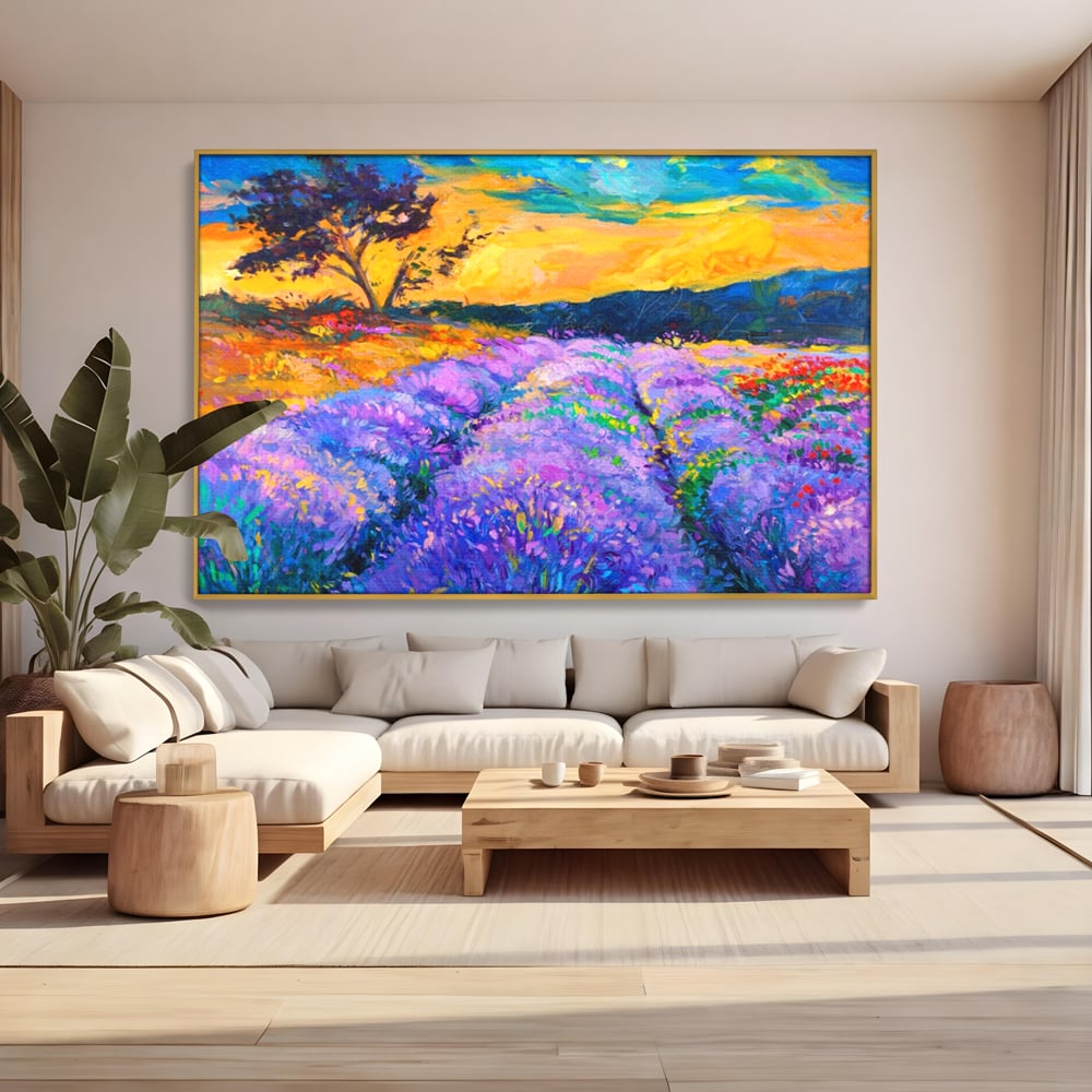 Tablou Canvas Premium LuxCanva® A1097, Lavanda ,  Peisaj, Apus, Mov, Lila, Camp, Culori Vibrante