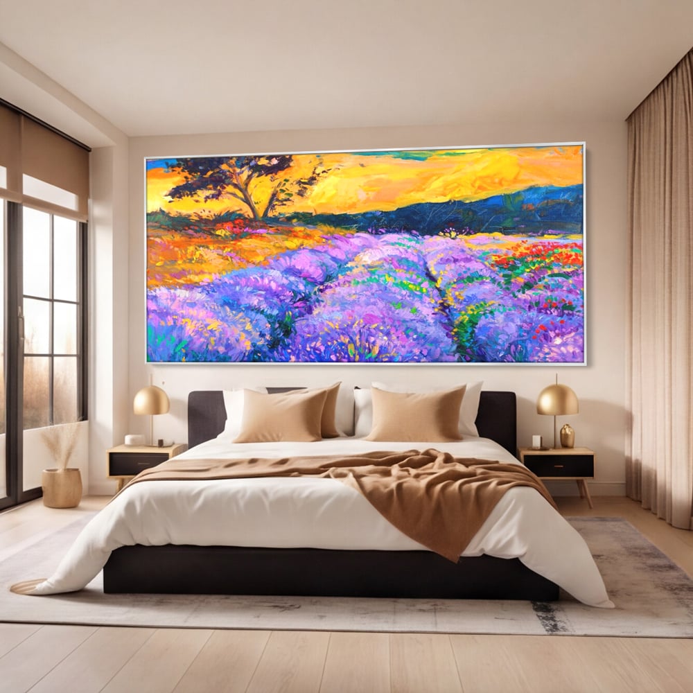 Tablou Canvas Premium LuxCanva® A1097, Lavanda ,  Peisaj, Apus, Mov, Lila, Camp, Culori Vibrante