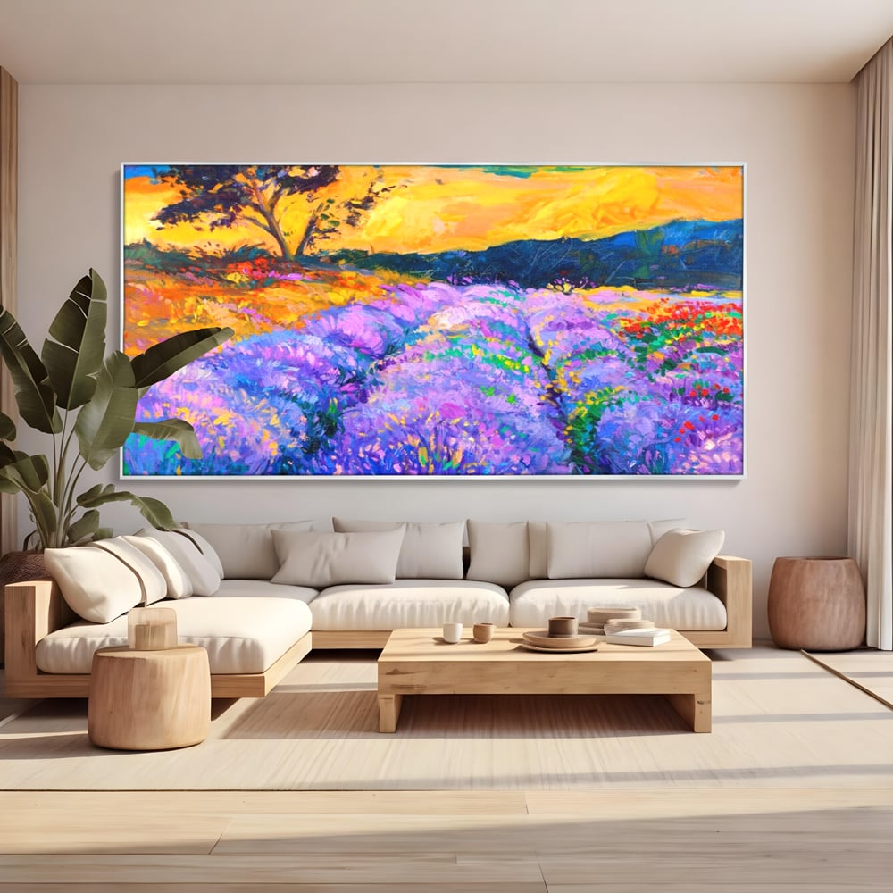 Tablou Canvas Premium LuxCanva® A1097, Lavanda ,  Peisaj, Apus, Mov, Lila, Camp, Culori Vibrante