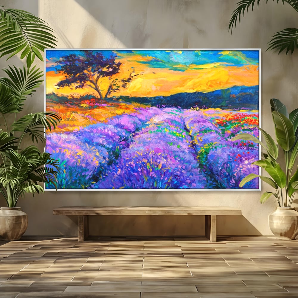 Tablou Canvas Premium LuxCanva® A1097, Lavanda ,  Peisaj, Apus, Mov, Lila, Camp, Culori Vibrante
