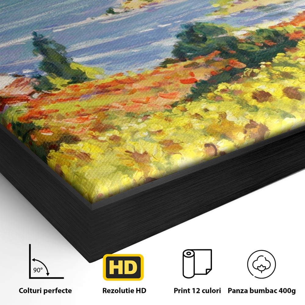 Tablou Canvas Premium LuxCanva® A1099, Floarea Soarelui , Peisaj, Mare, Casa, Culori Vibrante
