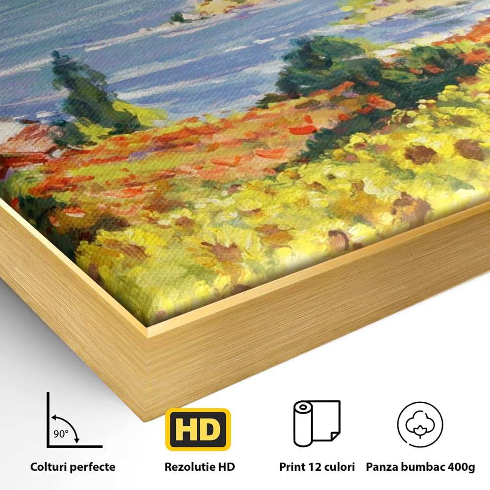 Tablou Canvas Premium LuxCanva® A1099, Floarea Soarelui , Peisaj, Mare, Casa, Culori Vibrante