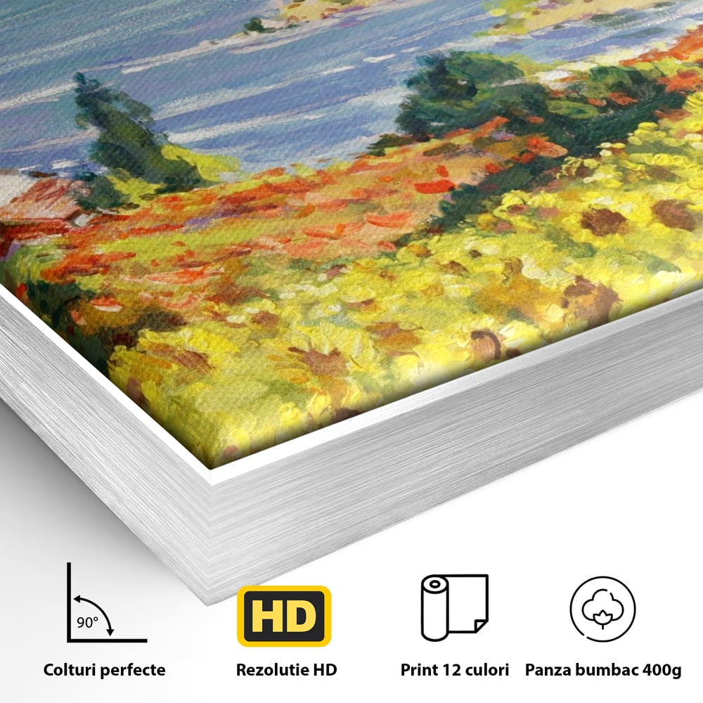 Tablou Canvas Premium LuxCanva® A1099, Floarea Soarelui , Peisaj, Mare, Casa, Culori Vibrante