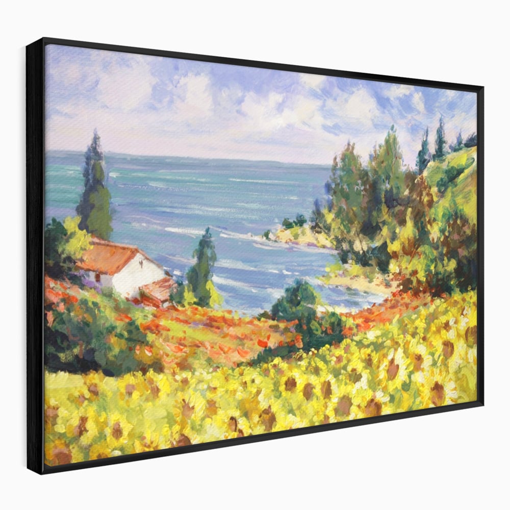 Tablou Canvas Premium LuxCanva® A1099, Floarea Soarelui , Peisaj, Mare, Casa, Culori Vibrante