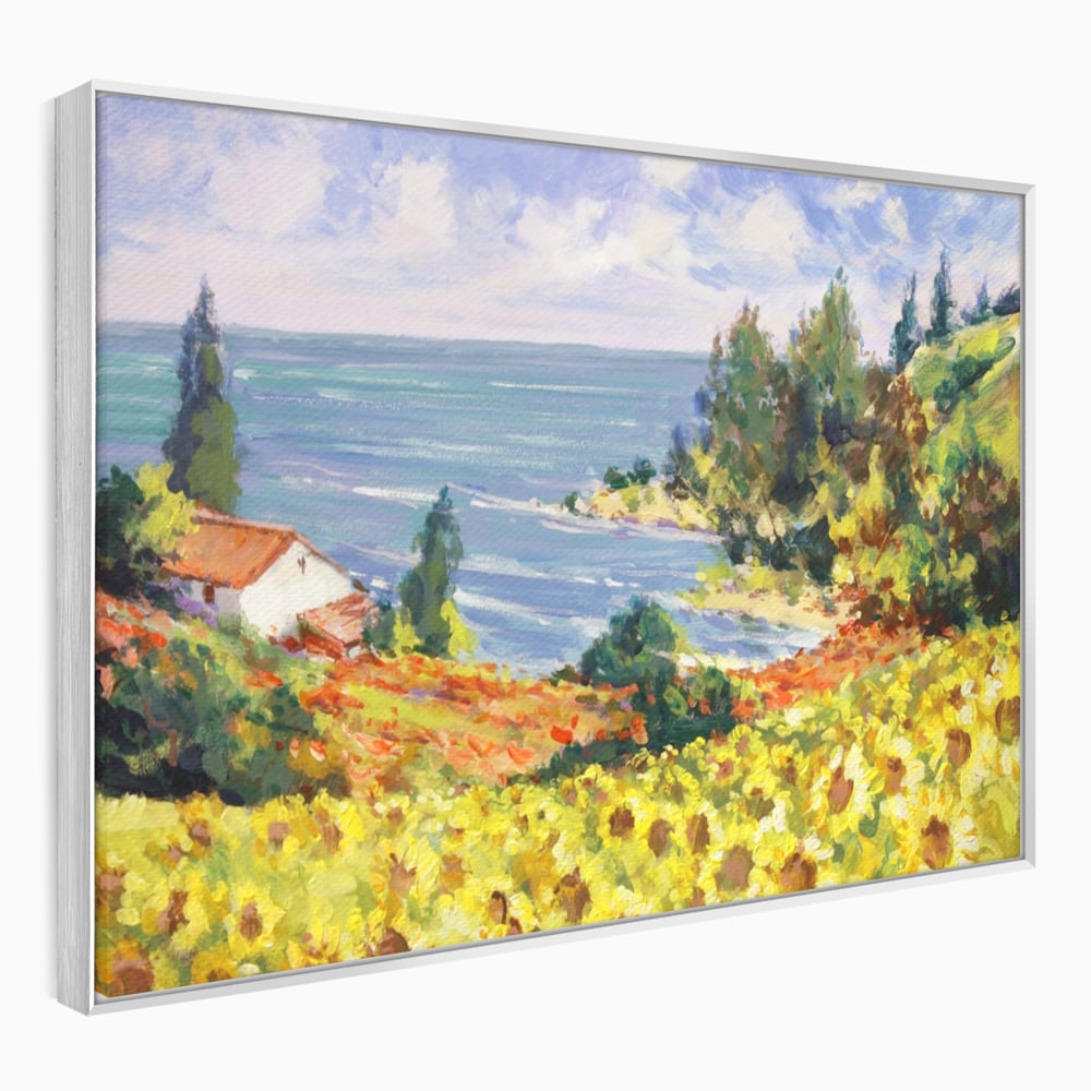 Tablou Canvas Premium LuxCanva® A1099, Floarea Soarelui , Peisaj, Mare, Casa, Culori Vibrante