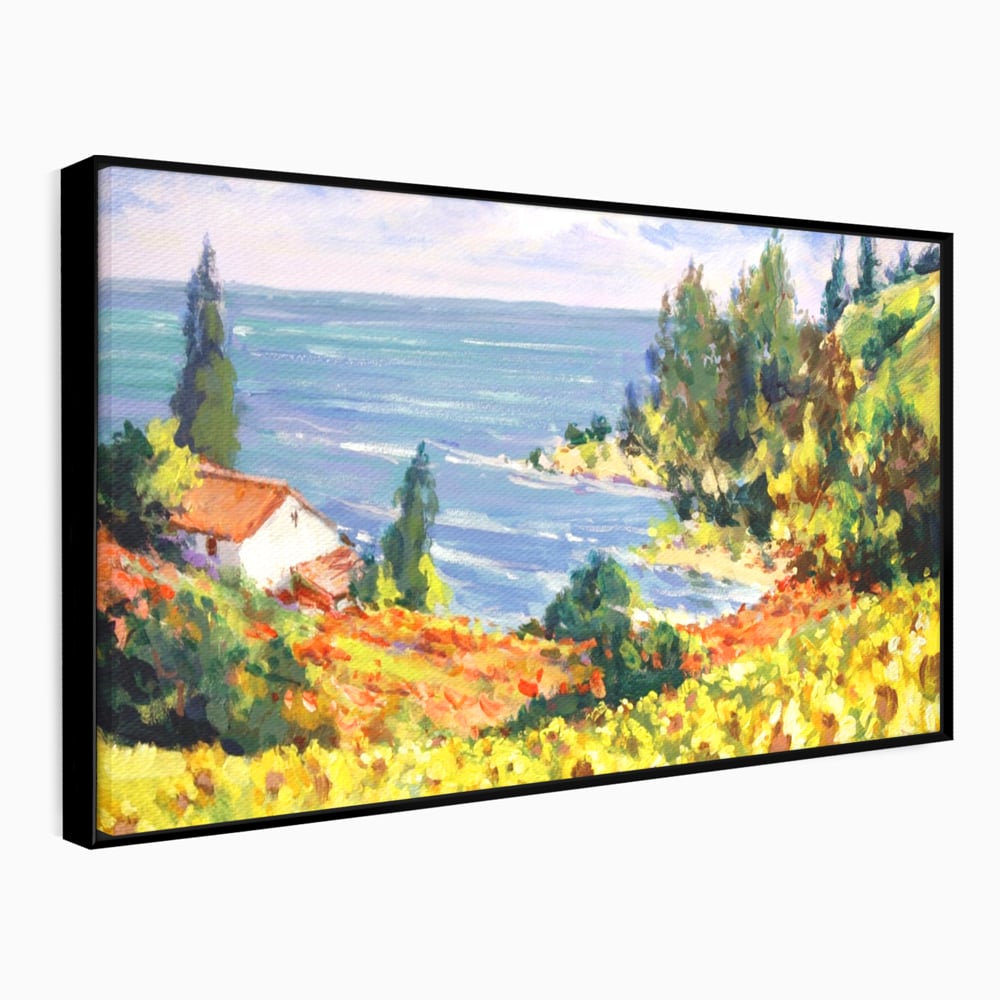 Tablou Canvas Premium LuxCanva® A1099, Floarea Soarelui , Peisaj, Mare, Casa, Culori Vibrante
