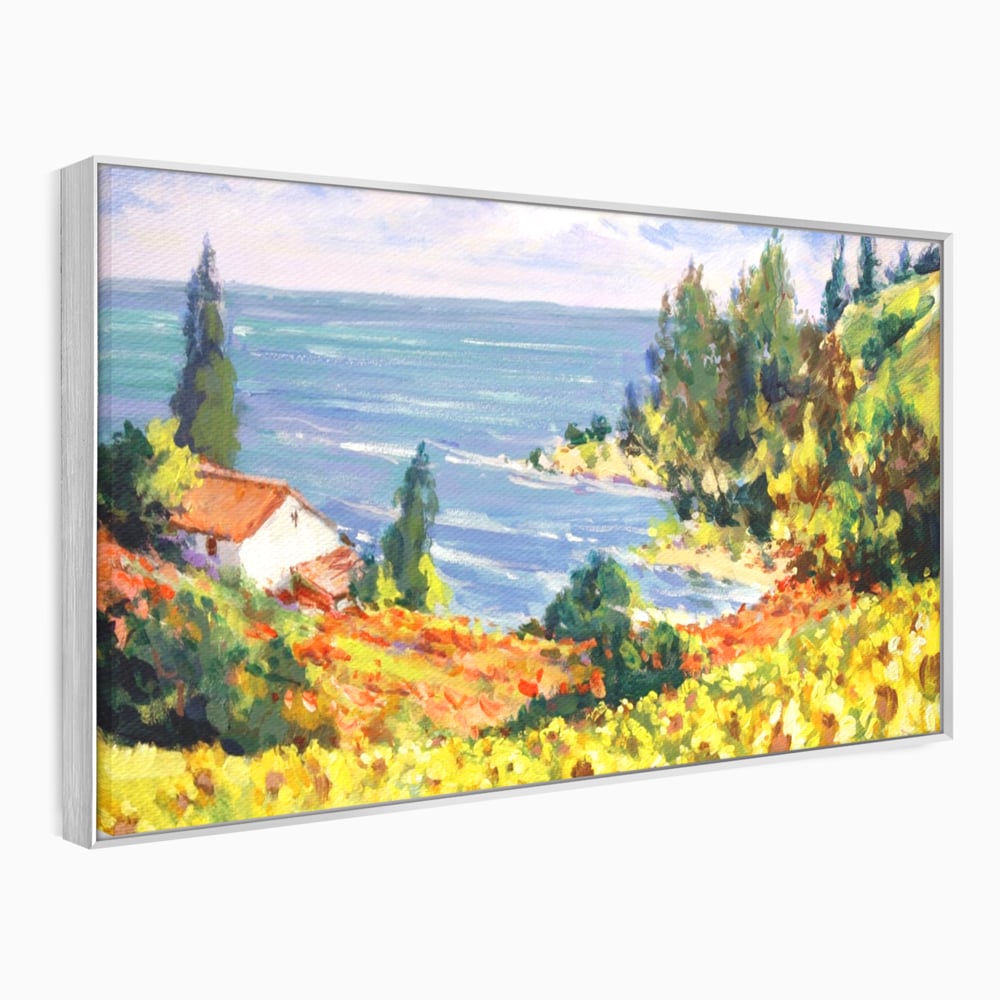 Tablou Canvas Premium LuxCanva® A1099, Floarea Soarelui , Peisaj, Mare, Casa, Culori Vibrante