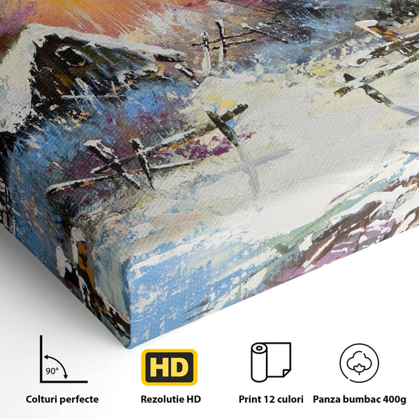 Tablou Canvas Premium LuxCanva® A1100, Iarna In Padure , Peisaj, Casa, Natura, Zapada, Culori Vibrante