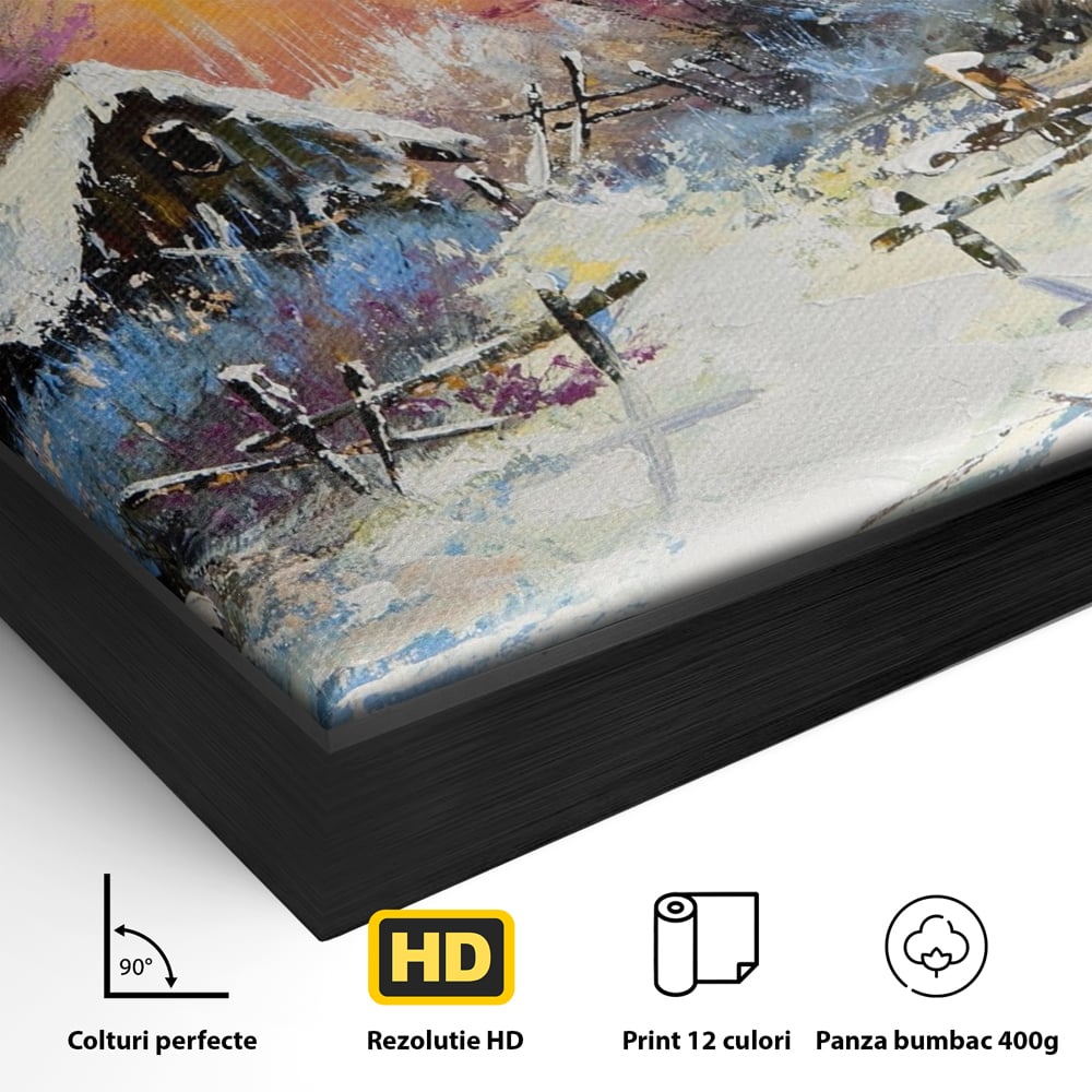 Tablou Canvas Premium LuxCanva® A1100, Iarna In Padure , Peisaj, Casa, Natura, Zapada, Culori Vibrante