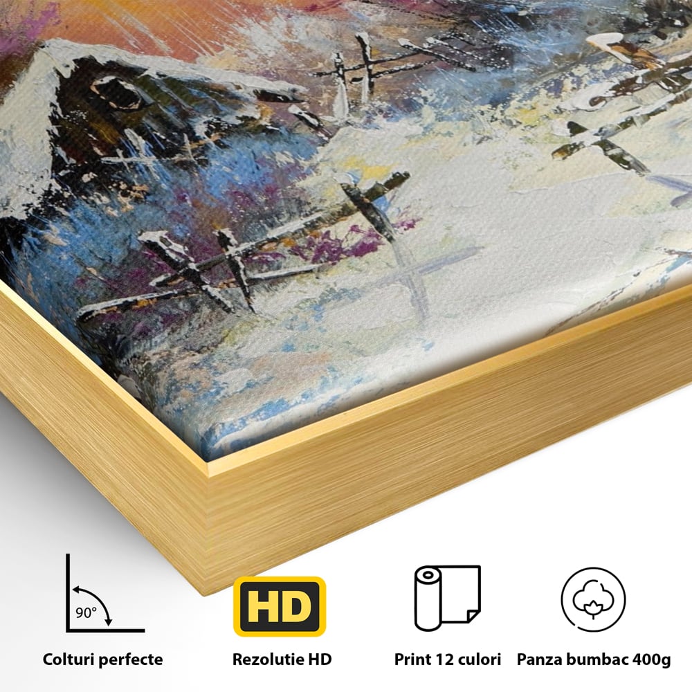 Tablou Canvas Premium LuxCanva® A1100, Iarna In Padure , Peisaj, Casa, Natura, Zapada, Culori Vibrante
