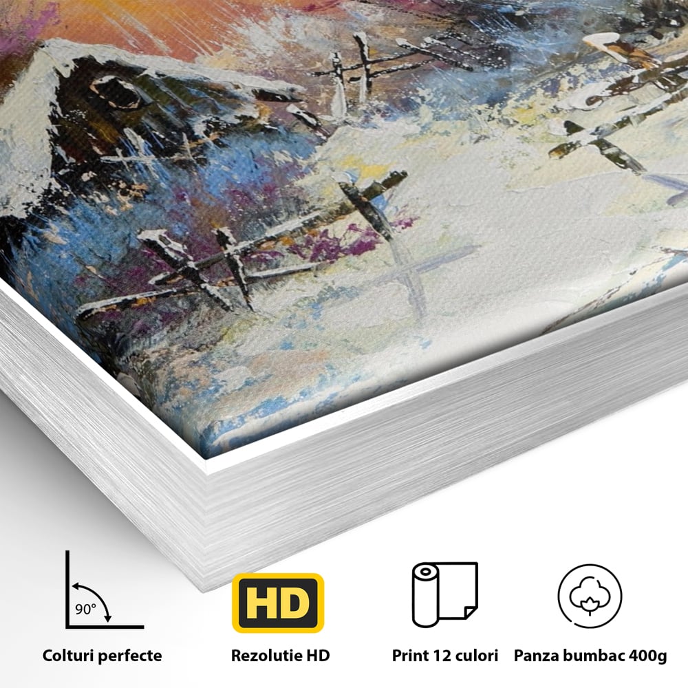 Tablou Canvas Premium LuxCanva® A1100, Iarna In Padure , Peisaj, Casa, Natura, Zapada, Culori Vibrante