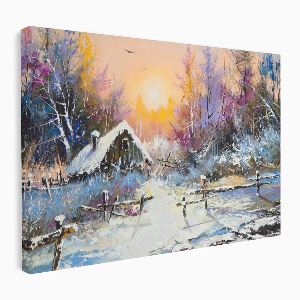 Tablou Canvas Premium LuxCanva® A1100, Iarna In Padure , Peisaj, Casa, Natura, Zapada, Culori Vibrante