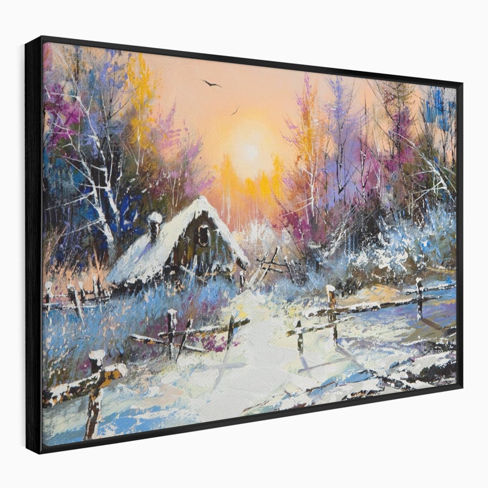 Tablou Canvas Premium LuxCanva® A1100, Iarna In Padure , Peisaj, Casa, Natura, Zapada, Culori Vibrante
