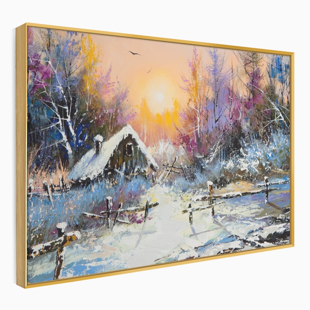 Tablou Canvas Premium LuxCanva® A1100, Iarna In Padure , Peisaj, Casa, Natura, Zapada, Culori Vibrante