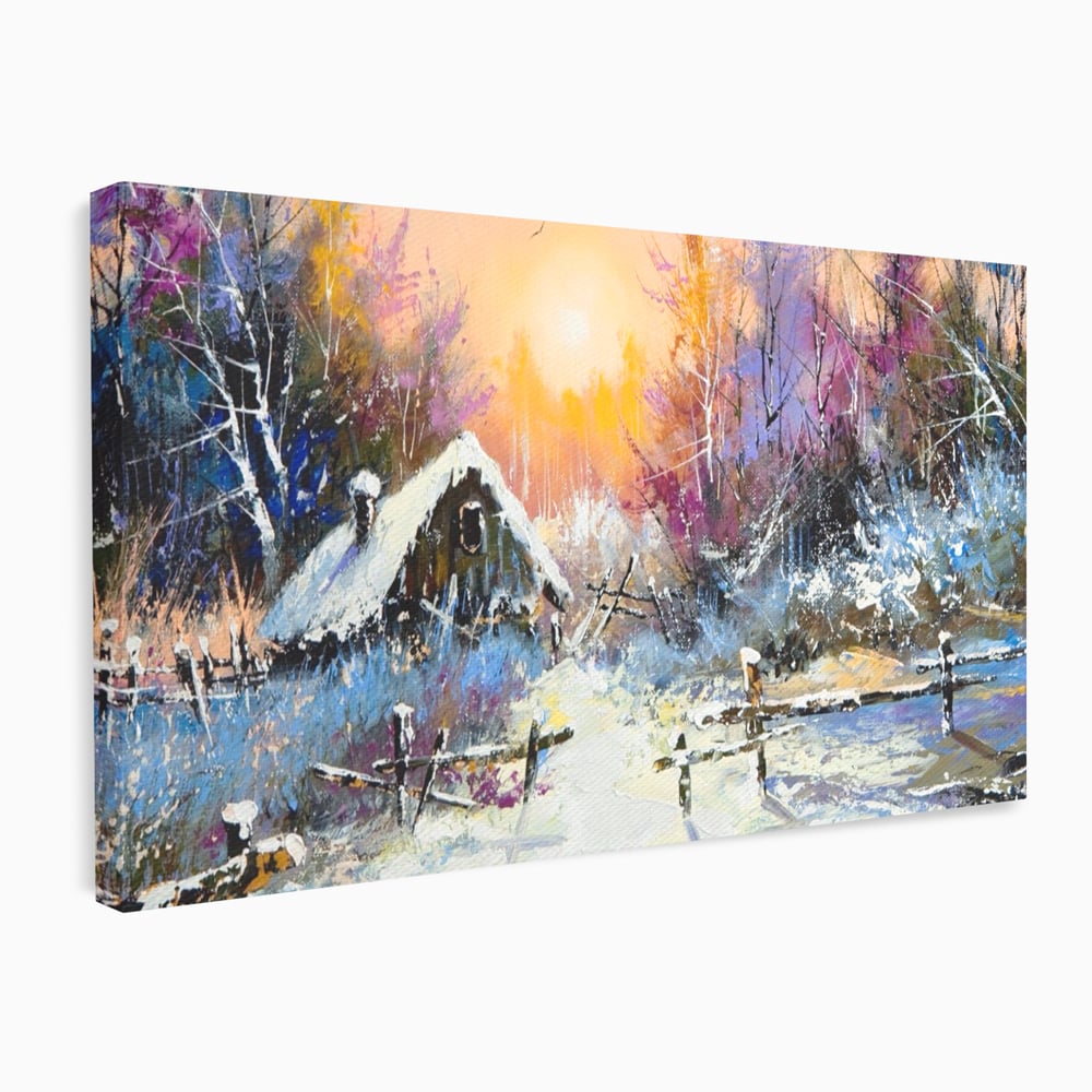 Tablou Canvas Premium LuxCanva® A1100, Iarna In Padure , Peisaj, Casa, Natura, Zapada, Culori Vibrante