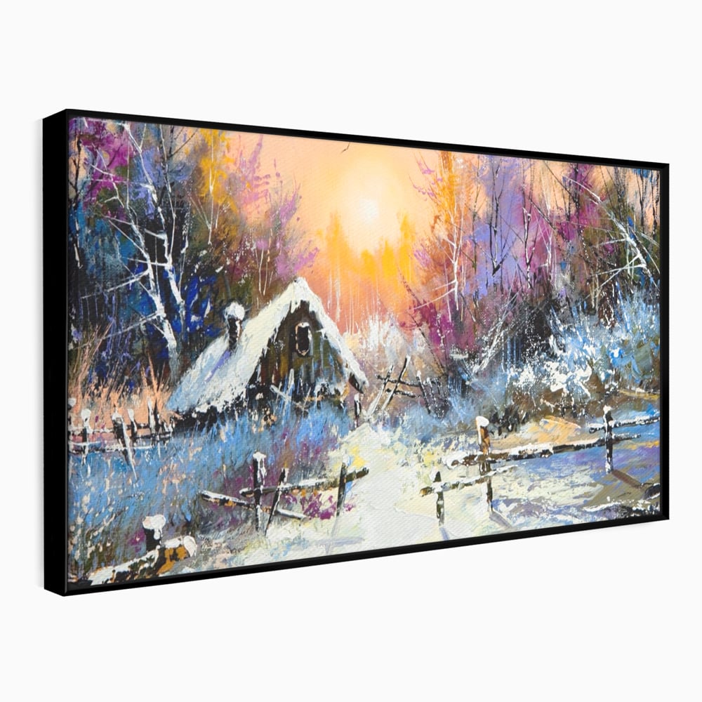 Tablou Canvas Premium LuxCanva® A1100, Iarna In Padure , Peisaj, Casa, Natura, Zapada, Culori Vibrante