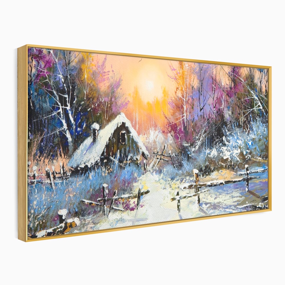 Tablou Canvas Premium LuxCanva® A1100, Iarna In Padure , Peisaj, Casa, Natura, Zapada, Culori Vibrante