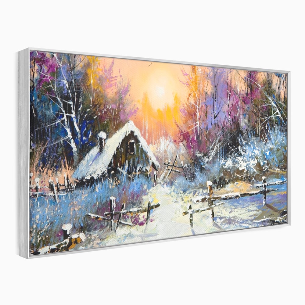 Tablou Canvas Premium LuxCanva® A1100, Iarna In Padure , Peisaj, Casa, Natura, Zapada, Culori Vibrante