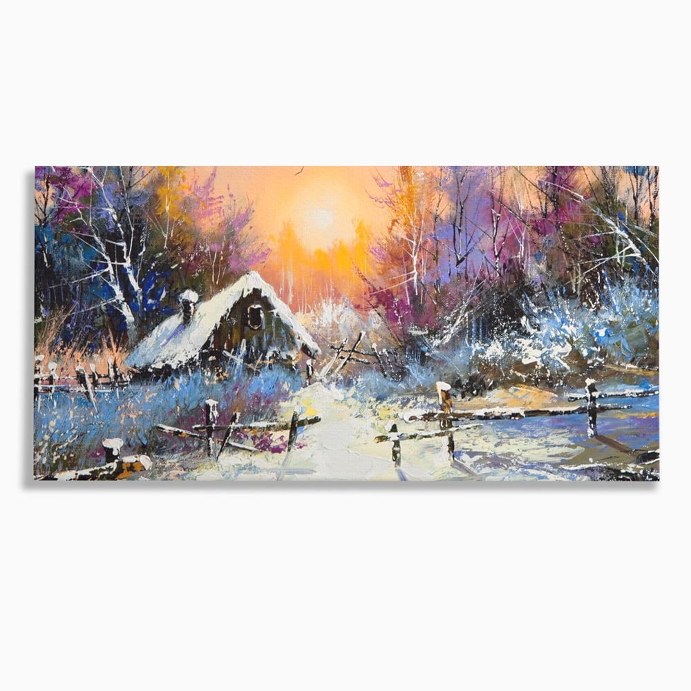 Tablou Canvas Premium LuxCanva® A1100, Iarna In Padure , Peisaj, Casa, Natura, Zapada, Culori Vibrante