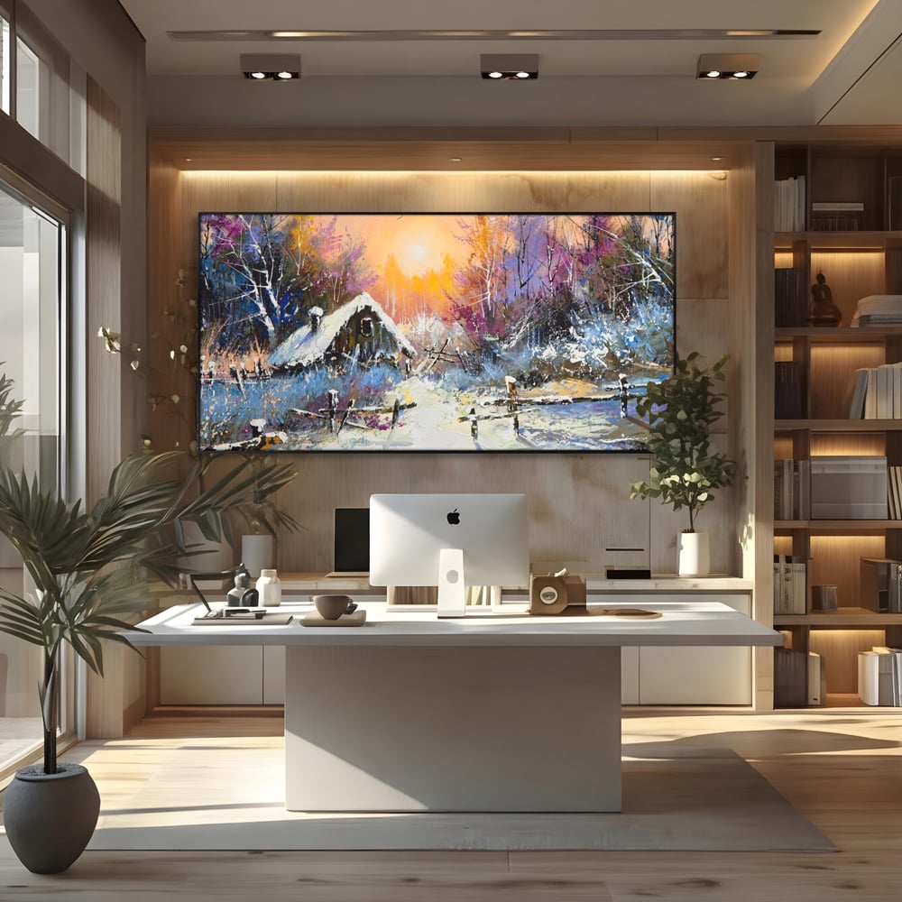 Tablou Canvas Premium LuxCanva® A1100, Iarna In Padure , Peisaj, Casa, Natura, Zapada, Culori Vibrante