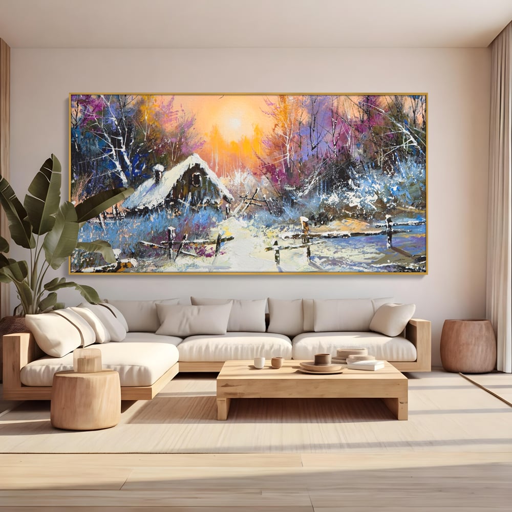 Tablou Canvas Premium LuxCanva® A1100, Iarna In Padure , Peisaj, Casa, Natura, Zapada, Culori Vibrante