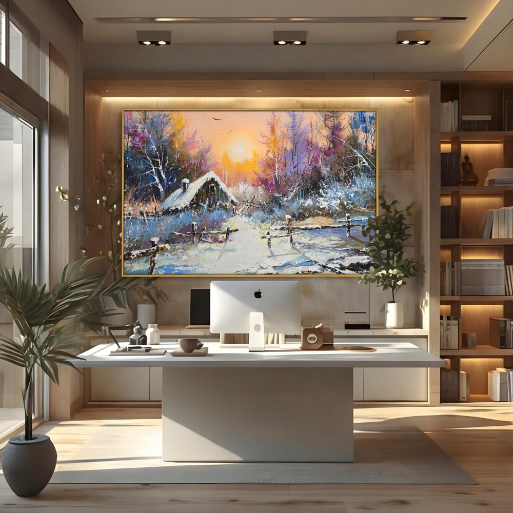 Tablou Canvas Premium LuxCanva® A1100, Iarna In Padure , Peisaj, Casa, Natura, Zapada, Culori Vibrante